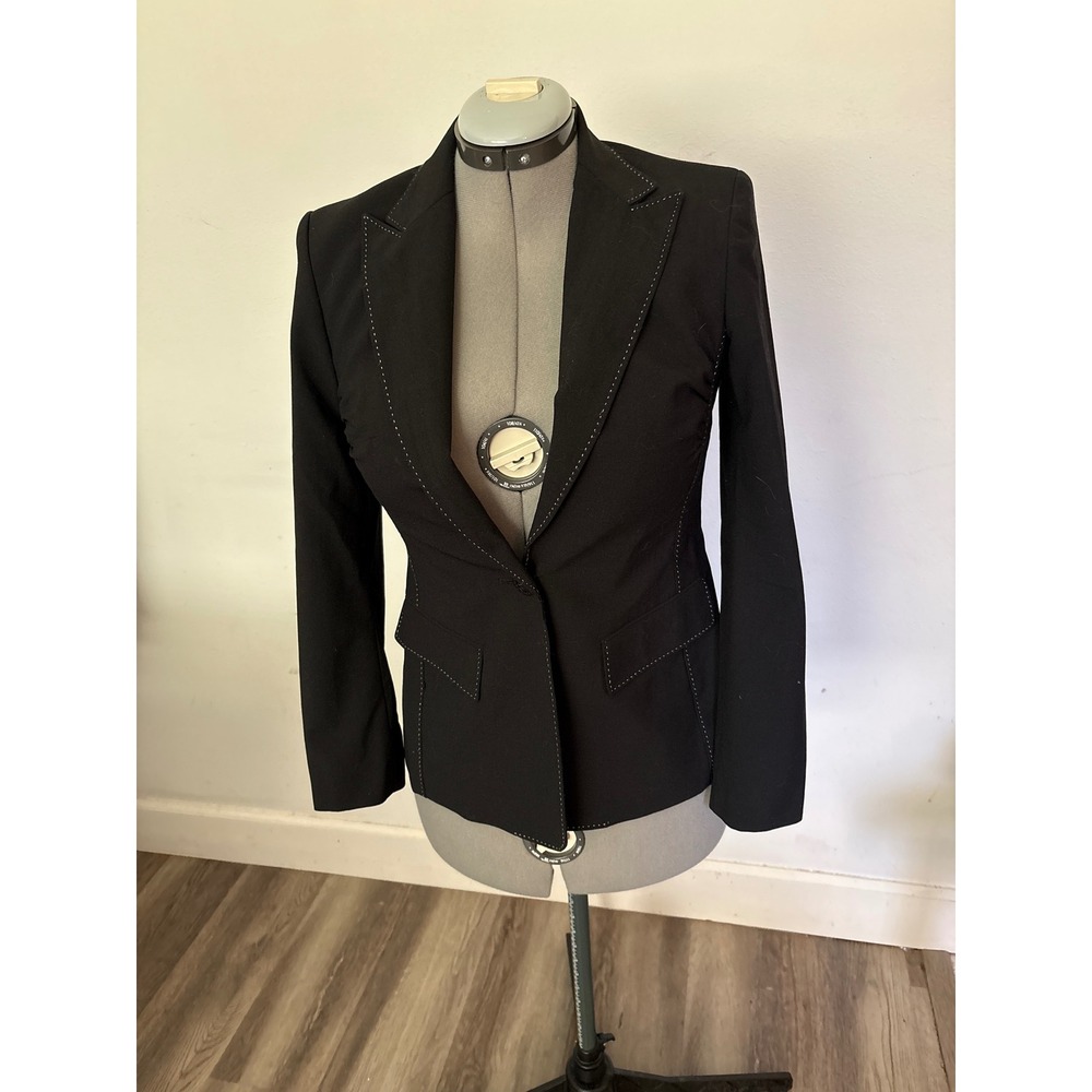 Anne Klein Blazer Women 6 Black Excellent Pick Stitch Single Button Suit Jacket